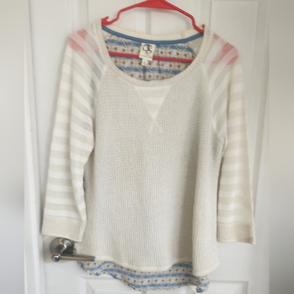 One September By Anthropologie Striped-Sleeve Scoop Neck Sweater - Picture 3 of 6